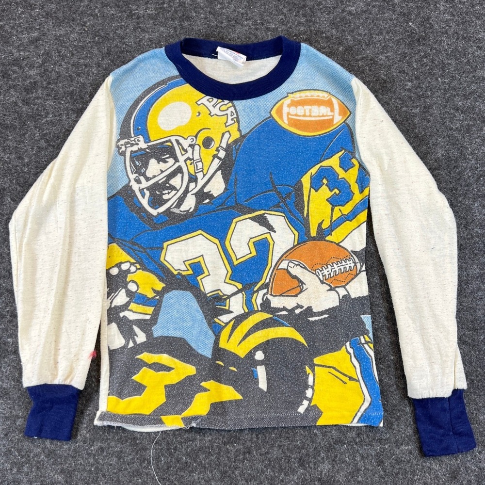 Vintage PCA Football Graphic AOP Pajama Top Blue Yellow Kids Boys 12 Long Sleeve